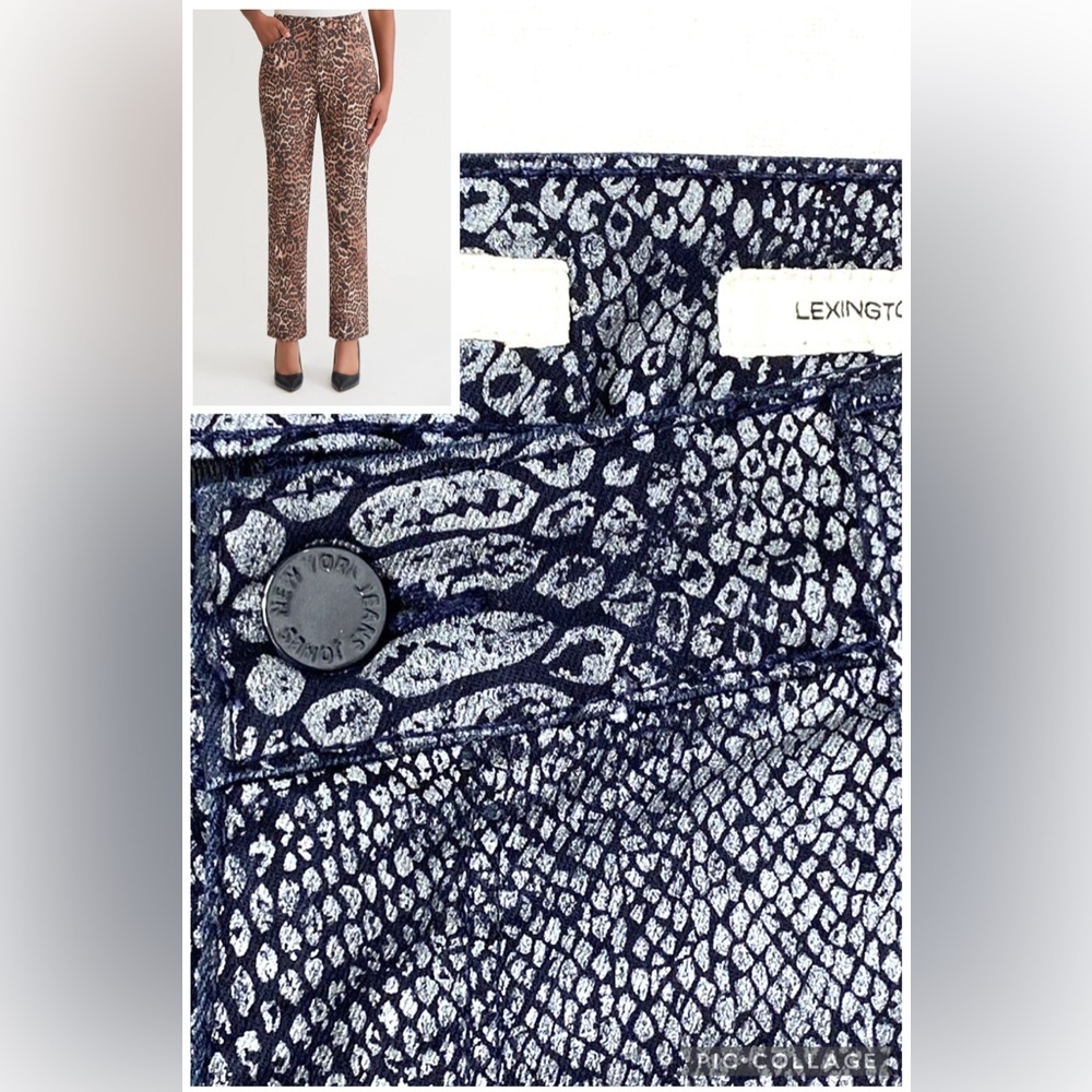 Jones New York Blue Metallic Snake Print Lexington Straight Jeans Pants 8‎